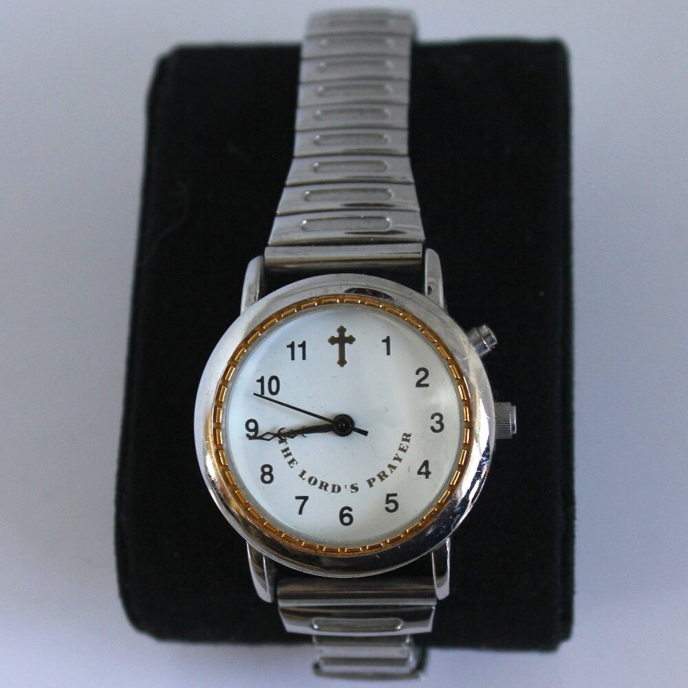 Vtg Stainless Steel Talking Lord’s Prayer Watch By Valdawn Needs Battery